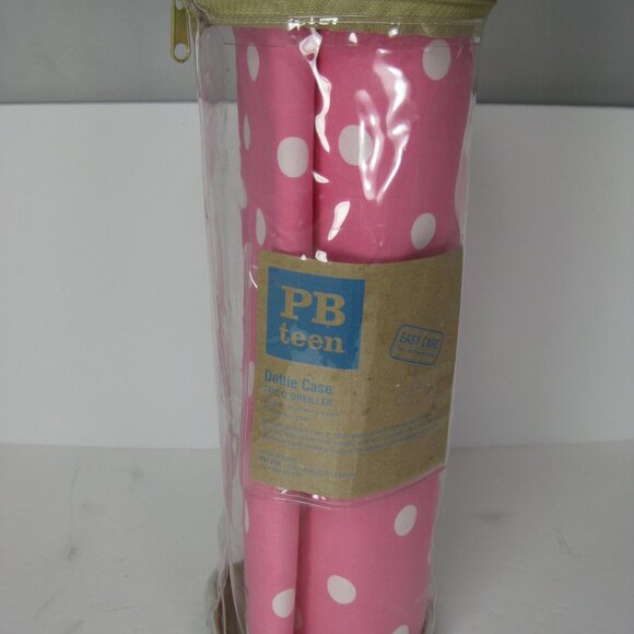Pottery Barn Teen DOTTIE CASE 2 Pink & White Polka Dot Pillowcases Standard NEW - Picture 2 of 13